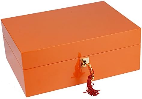 10.4" 7.5" 4.1" Chicche Wooden Jewelry Gift Box Color Orange Juice with Piano Painting