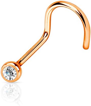 Press-fit Clear Gem Titanium-plated Screw Nose Ring, 6 Colors! (Sold Individually) (20G, Rose Gold)
