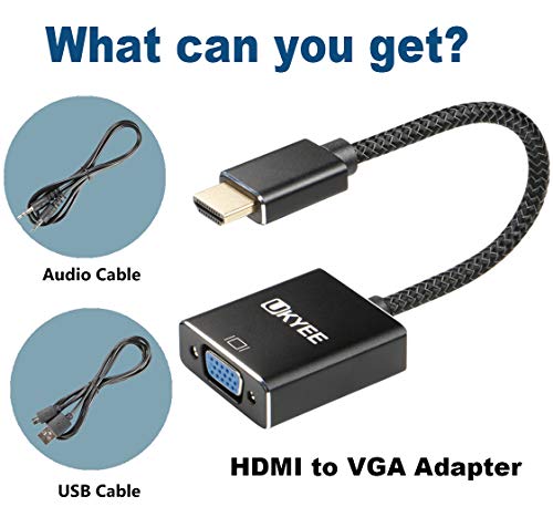 HDMI to VGA Adapter with Audio, UKYEE HDMI to VGA 1080P Male to Female Converter Nylon Braided for PC,Laptop,Monitor,Projector,HDTV,Xbox with 3.5mm Audio Cable and Micro USB Cable- Black - Thumbnail 5