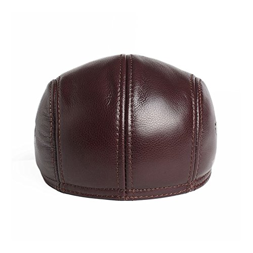 VEMOLLA Men's Real Cowhide Leather Beret Hunting Cap Beanie Trucker Cap Mens Sports Hat Red Brown M