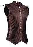 Charmian Men's Spiral Steel Boned Victorian Steampunk Gothic Retro Stripe Waistcoat Vest With Chain Brown X-Large