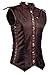 Charmian Men's Spiral Steel Boned Victorian Steampunk Gothic Retro Stripe Waistcoat Vest with Chain Brown X-Large