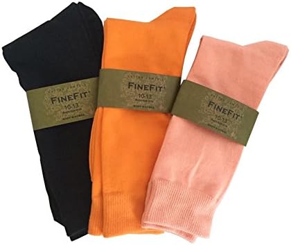 FINEFIT Men's Single Solid Colored Cotton Dress Socks (Black Orange Salmon)