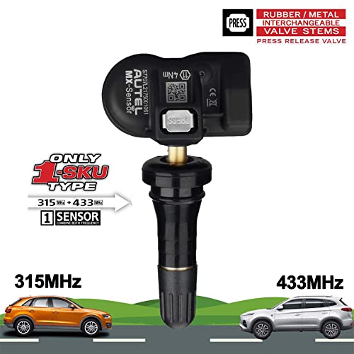 Autel TPMS Sensors, MX Sensor, MaxiTPMS Tire Pressure Sensor, 2 in 1(315MHz + 433MHz) Press-in OE-Level Programmed by TS508 TS408 TS508WF TS608 MS906TS ITS600 MS906PRO-TS (Rubber valves)