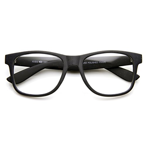 Flat Matte Classic Geek Nerd Glasses Horn Rimmed Eyeglasses UV400 Clear  Lens (Black wood)