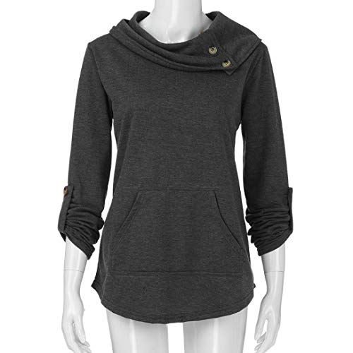 image for GOVOW Kangaroo Pocket Tshirt Women Clearance Sale Long Sleeve Cowl Nec