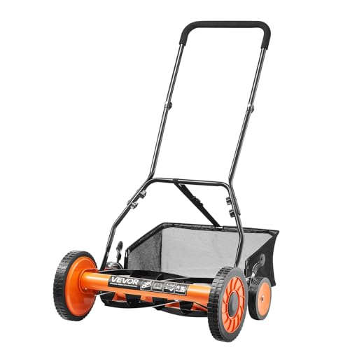 VEVOR Push Reel Lawn Mower 18 inch, 5 Blades Manual Push Mower No Motor, 1.37-2…
