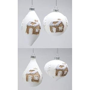 Kerstballen, 6 stuks, van glas, wit, voor thuis, jute
