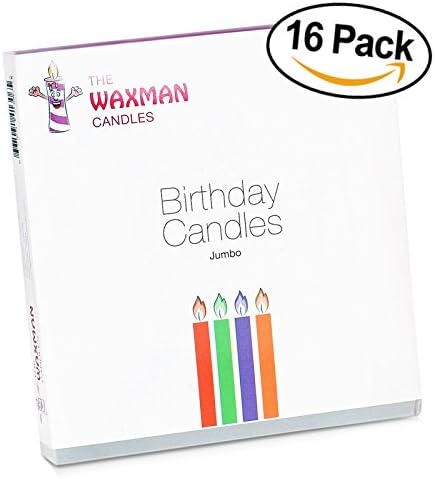 The Waxman Candles Color Flame Birthday Candles | Jumbo | 16 Pack | Party Colorful Unique Candles | Large