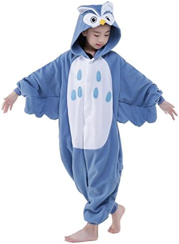 Cute Kigurumi Animal Kid Blue Owl Onesie Pajamas for Teen Boy &amp; Girl Costume Cosplay Outfit 105#