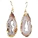 SUNYIK Natural Quartz Geode Agate Slice Dangle Earrings,Light Color Crystal Druzy