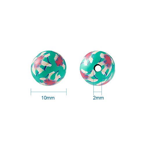 Kissitty 200-Piece Mixed Color Handmade Flower Pattern Polymer Clay Round Ball Beads 10mm for DIY Jewelry Making