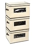Juvale Set of 3 Foldable Storage Boxes with Lid - Storage Containers, Clothing Storage Bins for Clothes, Documents, Household Items - Beige, Large, 15.75 x 12 x 10.25 Inches