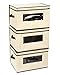 Juvale Set of 3 Foldable Storage Box Containers for Clothes, Documents, Household Items with Lid Basket Bin - Beige - Large Size