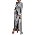 Womens Sexy High Front Split Long Sleeve Crewneck Clubwear Cocktail Maxi Dress Gray M
