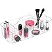 mDesign Plastic Divided Cosmetic Organizer Caddy Tote Bin with Handle, for Bathroom Vanity Storage - Holds Blush, Makeup Brushes, Palettes, Lipstick, Nail Polish - Lumiere Collection - Clear