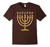 Mens Yahshua Menorah Hebrew Israelite T-shirt Yahweh Yeshua Torah Medium Brown