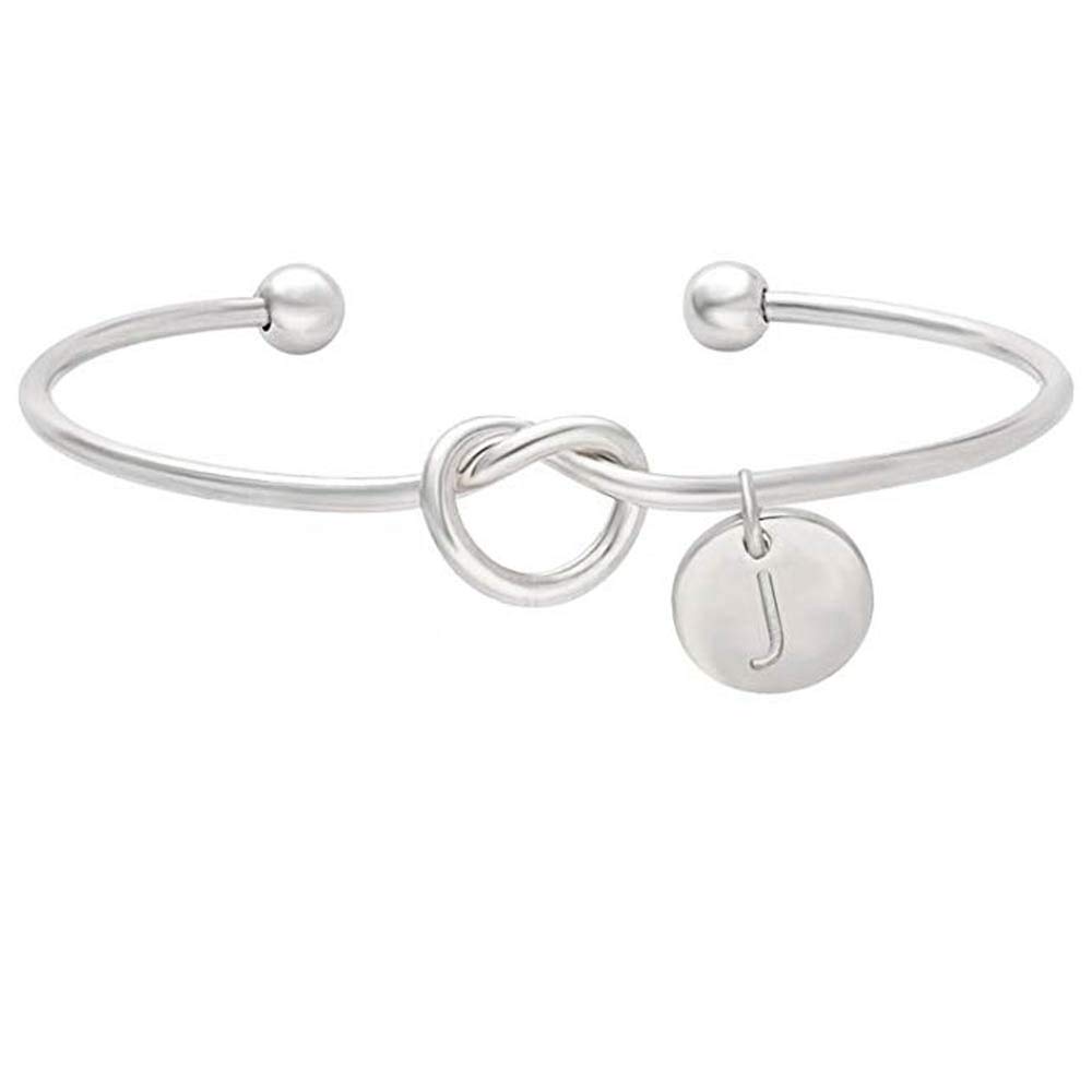 Scelet Bridesmaids Gift Tie The Knot Single Initial Letters Personalized Charms Bracelet Bangle Wedding Jewelry (Silver, J)