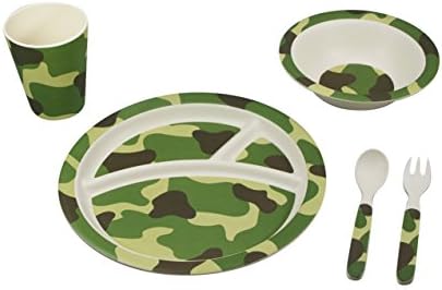 Ecobamboo Ware Kid/Toddler Bamboo Dinnerware Set, Camouflage - 5 piece - Biodegradable - FDA Approved - Eco-Friendly - Dishwasher Safe
