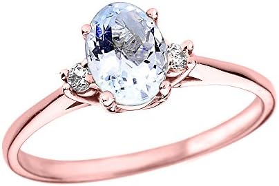 Oval Aquamarine and Diamond 14k Rose Gold Engagement Proposal Ring(Size 12)