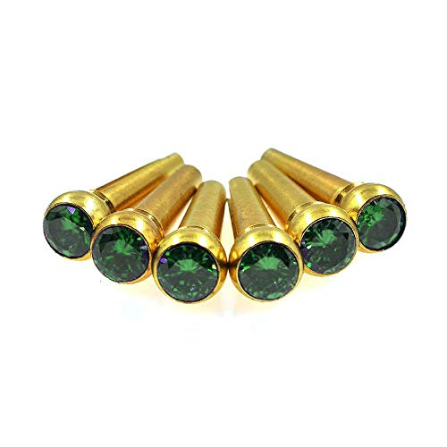 Vencetmat String Acoustic Guitar Copper Bridge With Gemstone inlay 6pcs Guitar Bridge Pins (6 Pcs, Emerald green)