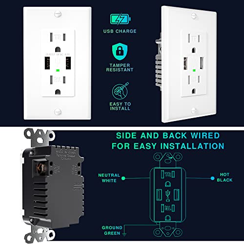 EverElectrix 4 Pack 4.8A Wall Outlet with USB Ports 15Amp Duplex USB