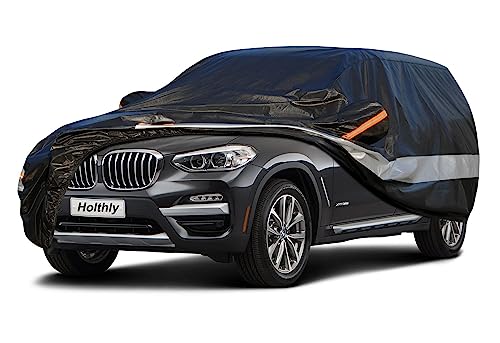 Holthly 10-Layer Outdoor Car SUV Cover, 100% Waterproof, Anti-UV Sun Cover, Tarpaulin for 4x4 Audi Q5, BMW X3, Renault Koleos, VW Tiguan Allspace, etc. C11 Black