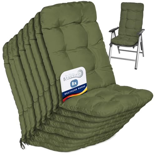 Beautissu 8er Set Hochlehner Auflagen Sitzpolster für Gartenstühle Outdoor