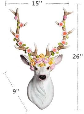 Resin Deer Head Wall Hanging White Deer With Pink Flowers Animal Head Home Decor