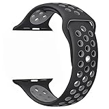 iGreely 42mm Soft Silicone Replacement Band with Ventilation Holes for Apple Watch Nike+, Apple Watch Series 2, Series 1, Sport , Edition, S/M Size( Black / Gray )