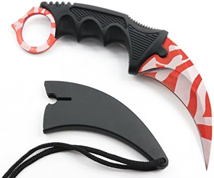Csgo Karambit Knife Fixed Blade Stainless Steel Tactical Knife with Sheath and Cord Nice Knife for Hunting Camping Fishing and Field Survival(red)