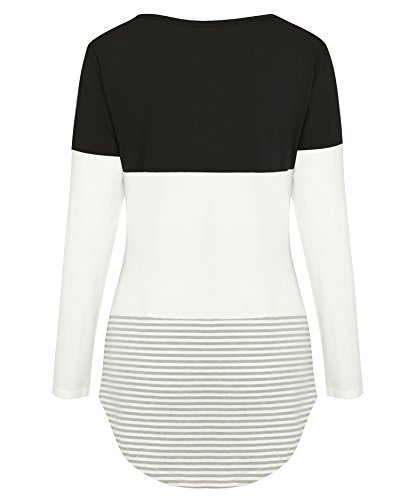Aliex Women's Casual Long Sleeve T-Shirt Color Block Tunic Top Black S - Thumbnail 6