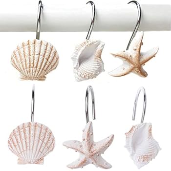 Amazon Com Yukuntang Shower Curtain Hooks 12 Pcs Seashell Anti