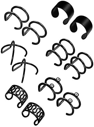 Pinhan 6 Pairs Ear Cuff Set Ear Clips Non-Piercing Earrings Cartilage Hoop Jewelry Accessory for Women Girls Supplies,Black