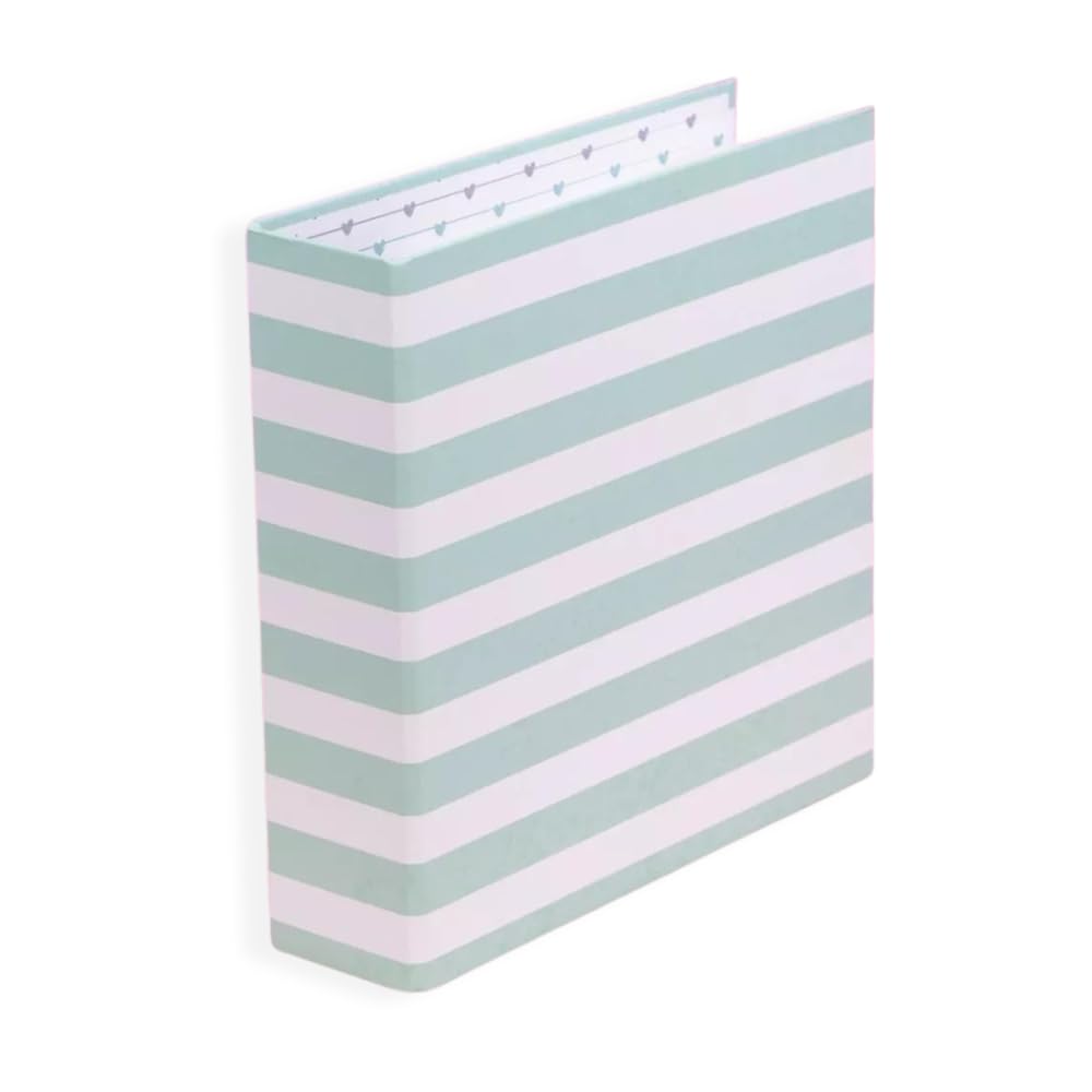 Craftelier - Striped Printed Cardboard Album (6"" x 8"") | 4cm Spine | 2 White Metal D-Ring System | Hard and Durable Covers | Mint Green and White Color, 92830