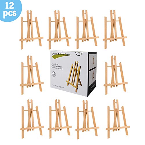 CONDA 12 inch Tall Tabletop Display Beechwood Wood Easel(Pack of 12) Photo Painting Display Portable Tripod Holder Stand