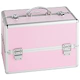 Beautify Professional Aluminum Large 14" Beauty Cosmetics & Makeup Train Case with Lock (Pink)