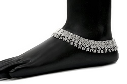 Indian anklet jewelry, ankle jewelry, plated silver anklet, foot chain, hippie anklet - 10 inches