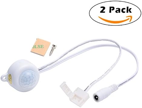 Infrared Sensor Switch for LED Strip With 10mm Connector Ready for WATERPROOF 5050 Tape DC5~24V, PIR Motion Activated, Photoelectric and Moving Detector, Light ON/OFF Control, 2 PCS Pack