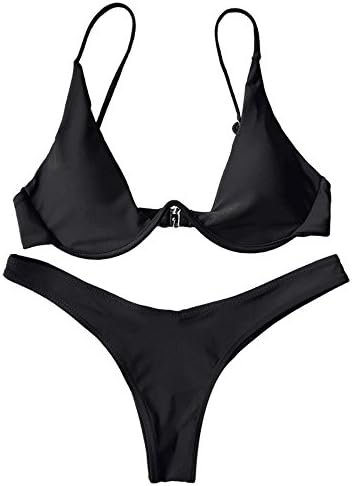 Perfectii Womens Bikini Set Two Piece Swimwear for Ladies Backless Solid Colour Swimsuit