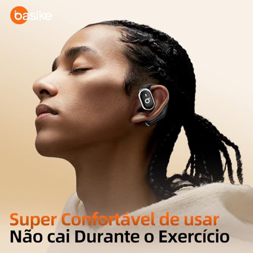 Fone De Ouvido Bluetooth Esportes, Basike T6, IPX5/OWS Fone de Ouvido Estéreo Hi-Fi, Suporta Chamadas de Voz, 60 Horas em Standby Para Corrida e Exercícios ao Ar Livre (Preto)