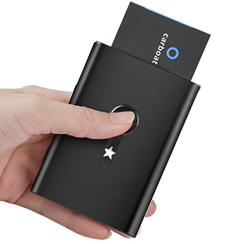 Business Card Holder Case, AHGXH Thumb Slider Business Card Organizer Stainless Steel Name ID Card Case Slim Metal Card Case Holder, Black