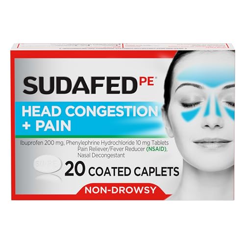 Sudafed PE Non-Drowsy Head Congestion + Pain Relief Caplets with Ibuprofen 200…