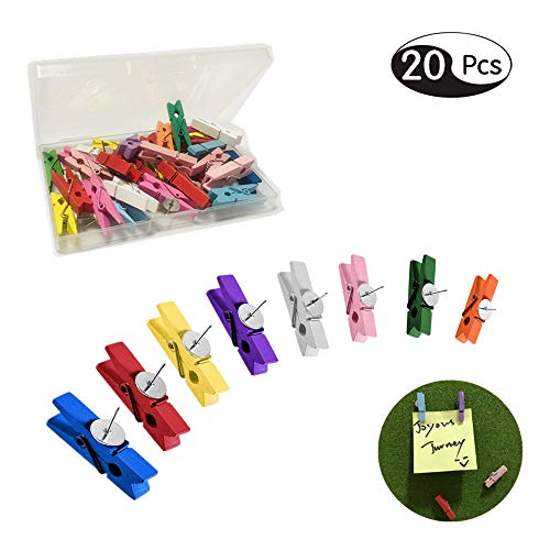 Colorful Push Pins Clips, Decorative Paper Wood Clips with Thumbtacks for Bulletin Board/Note Board (20)