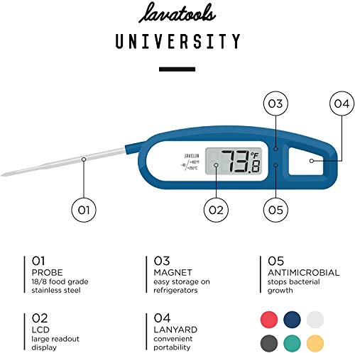 Lavatools PT12 Javelin Digital Instant Read Meat Thermometer for Kitchen, Food Cooking, Grill, BBQ, Smoker, Candy, Home Brewing, Coffee, and Oil Deep Frying