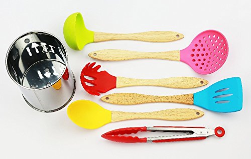 Click Here to See More Images 6pcs Silicone Kitchenware with Holder Cooking Tools Kitchen Utensils Set