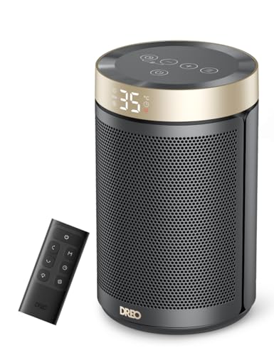 DREO Low Consumption Ceramic Heater, Portable with Thermostat, 12H Timer, Eco Mode and Quiet Fan, Electric Heater 1500W PTC Fast and Safe for Office, Bedroom and Home