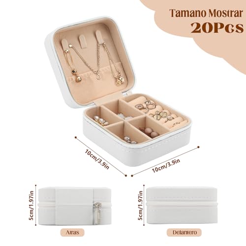 MEKOTRIN Caja Organizador de Joyero, Joyero Pequeño de 20 Piezas, Alajero de Viaje PU para Mujer, Estuche Portátil para Dama de Anillos Pendientes Collares(Blanco)