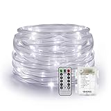 YIHONG LED Rope Lights Battery Operated String Lights 33ft 8 Mode Fairy Lights Waterproof Firefly Lights with Remote Timer for Outdoor Indoor Garden, Easter, Party Decoration-Cool White