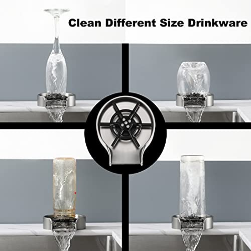 Glass Rinser for Sink, Brushed Nickel Glass Washer for Sink, WiPPhs Kitchen Sink Glass Rinser, Cup Washer Sink Accessories, Bar Bottle Washer for Kitchen Sink WI639BN